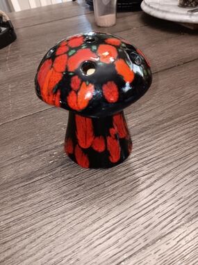Black and Red Glazed Ceramic Mushroom Accent